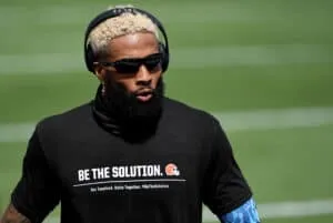 Odell Beckham Jr. #13 of the Cleveland Browns wears a shirt reading "Be The Solution" prior to playing against the Baltimore Ravens at M&T Bank Stadium on September 13, 2020 in Baltimore, Maryland.