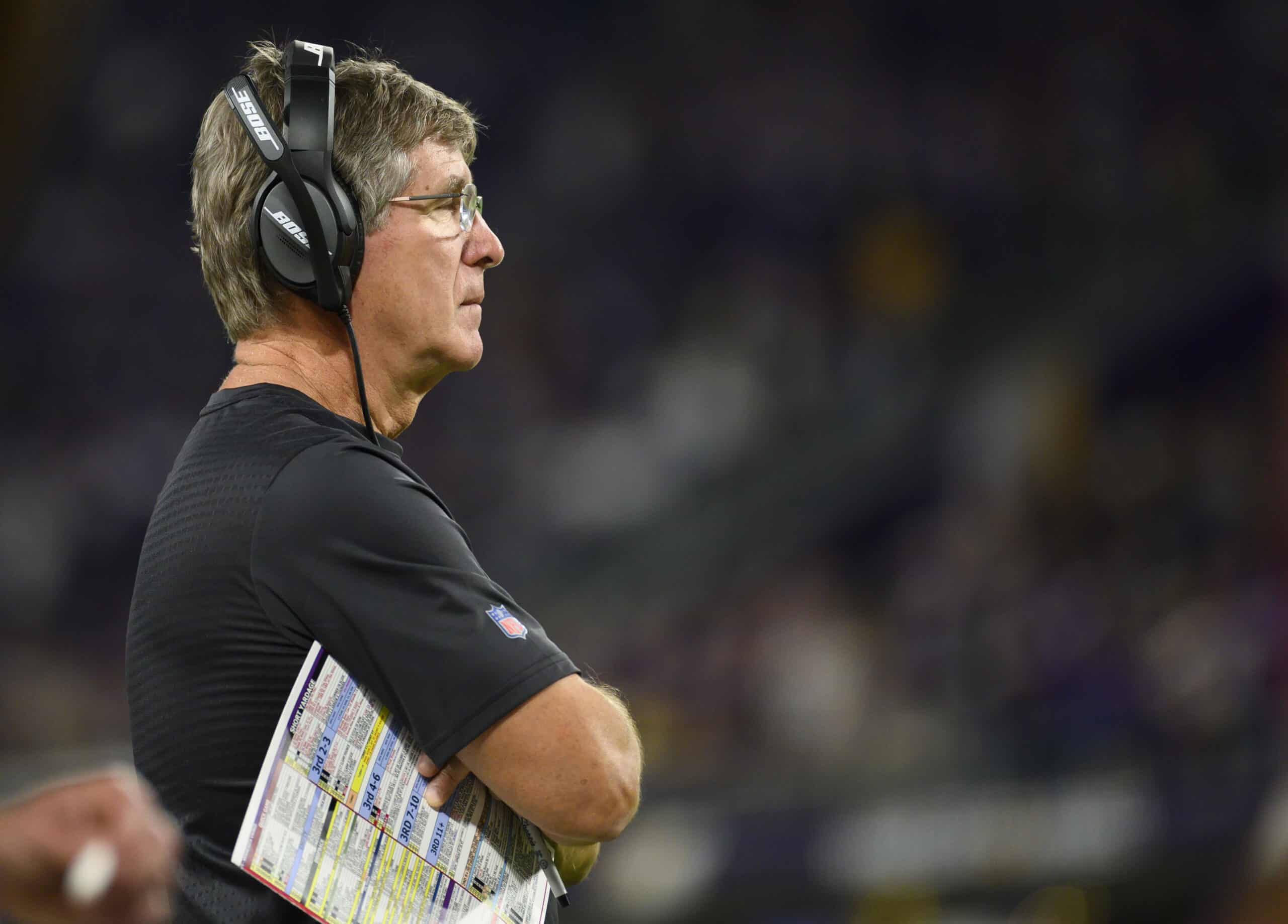 Washington Redskins interim head coach Bill Callahan on the sideline in the fourth quarter of the game against the Minnesota Vikings at U.S. Bank Stadium on October 24, 2019 in Minneapolis, Minnesota.