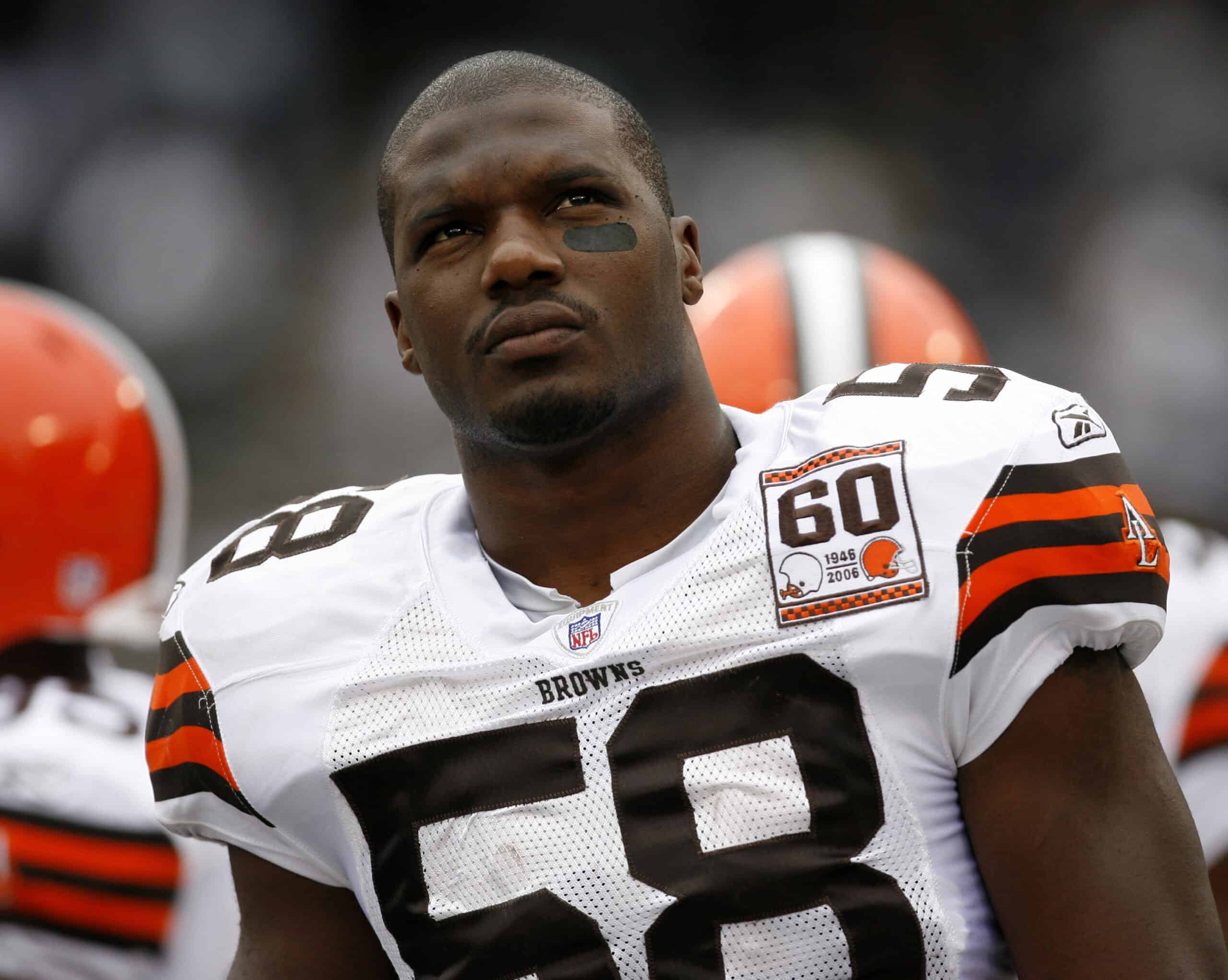 Browns linebacker D'Qwell Jackson on the sidelines in the fourth quarter as the Cleveland Browns defeated the Oakland Raiders by a score of 24 to 21 at McAfee Coliseum, Oakland, California, October 1, 2006.