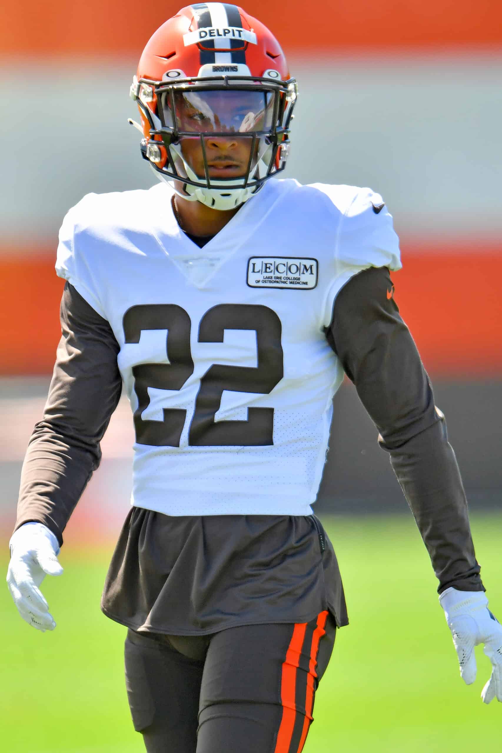 Grant Delpit #22 of the Cleveland Browns works out during an NFL training camp at the Browns training facility on August 18, 2020 in Berea, Ohio.