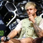 Jake Paul looks on during a press conference before his cruiserweight fight against Tyron Woodley at The Novo by Microsoft at L.A. Live on July 13, 2021 in Los Angeles, California.