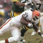 Running back Leroy Hoard of the Cleveland Browns moves the ball during a game against the Green Bay Packers at Cleveland Stadium in Cleveland, Ohio. The Packers won the game, 31-20.