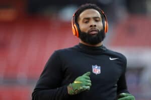 Odell Beckham Jr. #13 of the Cleveland Browns warms up prior to the game against the Baltimore Ravens at FirstEnergy Stadium on December 22, 2019 in Cleveland, Ohio.