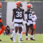 Cleveland Browns cornerback A.J. Green (38) participates in drills during the Cleveland Browns Training Camp on August 7, 2021, at the at the Cleveland Browns Training Facility in Berea, Ohio.
