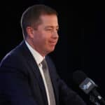 General Manager Bob Quinn of the Detroit Lions speaks at a press conference after introducing Matt Patricia as the Lions new head coach at the Detroit Lions Practice Facility on February 7, 2018 in Allen Park, Michigan.