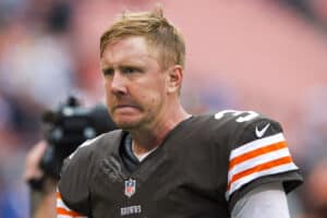 Quarterback Brandon Weeden #3 of the Cleveland Browns reacts after the game against the Detroit Lions at FirstEnergy Stadium on October 13, 2013 in Cleveland, Ohio. The Lions defeated the Browns 31-17.