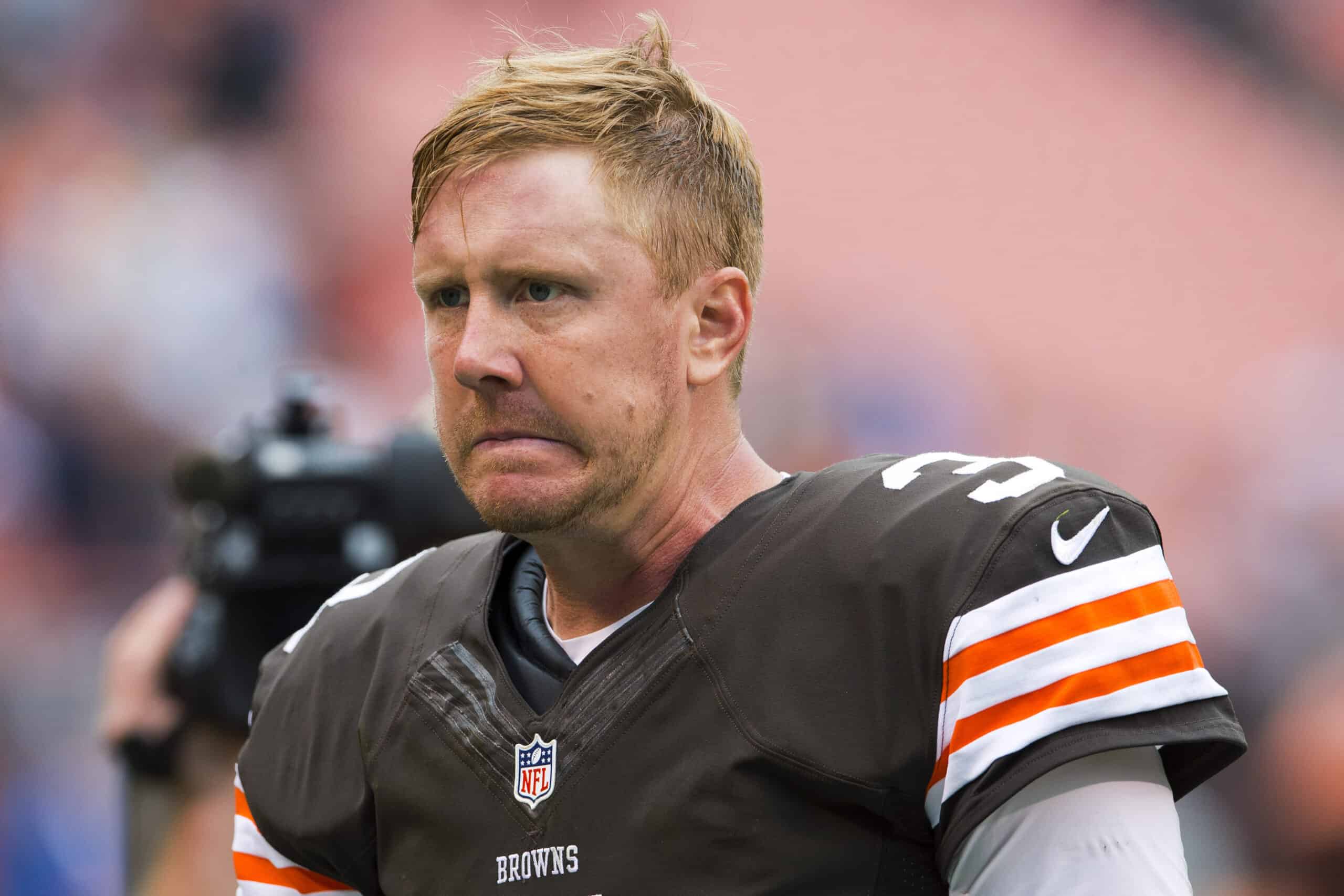 Quarterback Brandon Weeden #3 of the Cleveland Browns reacts after the game against the Detroit Lions at FirstEnergy Stadium on October 13, 2013 in Cleveland, Ohio. The Lions defeated the Browns 31-17.