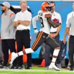 JoJo Natson #19 of the Cleveland Browns runs with the ball in the fourth quarter against the Jacksonville Jaguars during a preseason game at TIAA Bank Field on August 14, 2021 in Jacksonville, Florida.