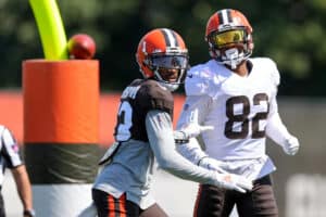 Cleveland Browns safety John Johnson III (43) participates in drills at the Cleveland Browns Training Camp on August 3, 2021, at the at the Cleveland Browns Training Facility in Berea, Ohio.