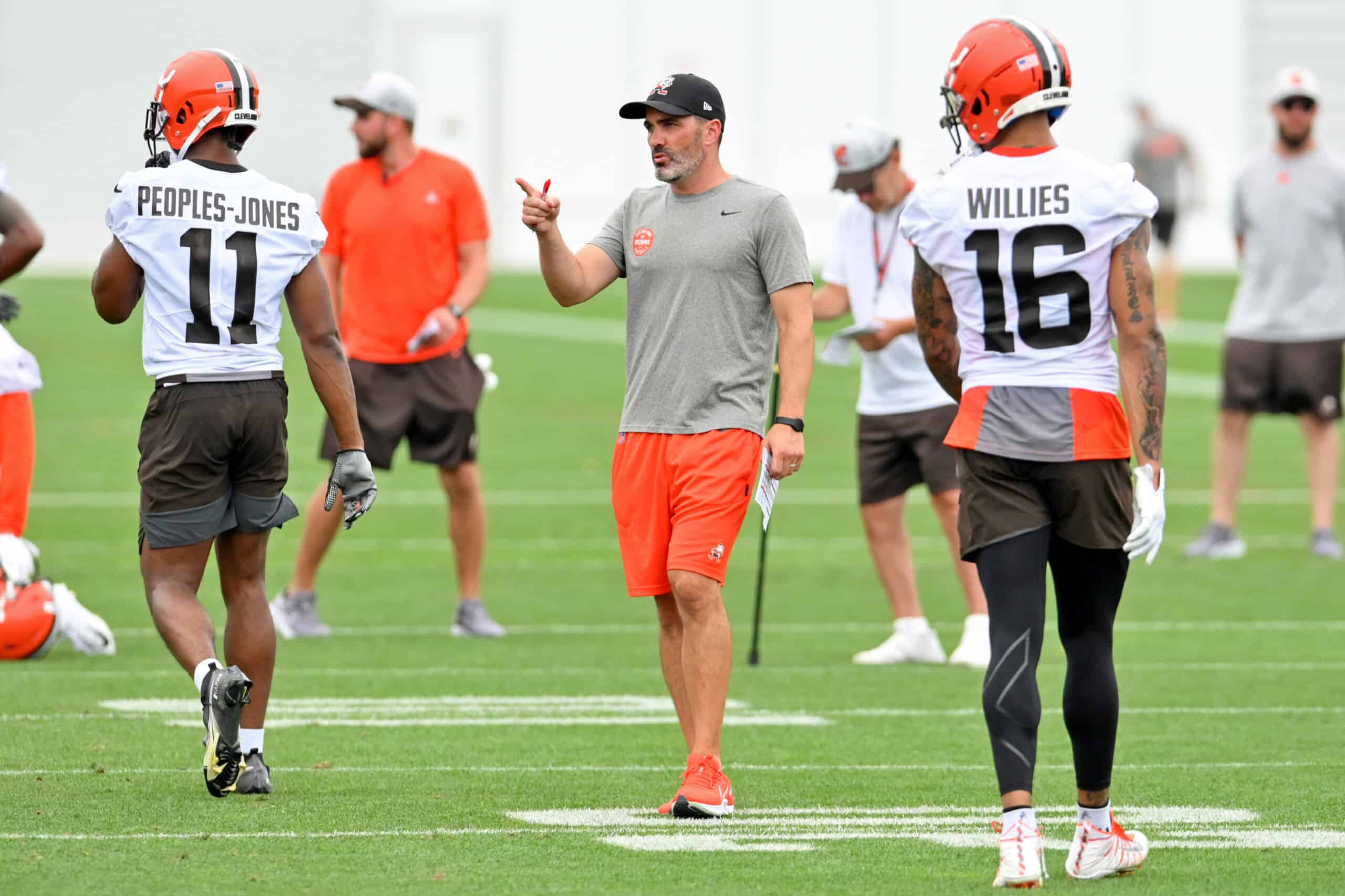 Head coach Kevin Stefanski of the Cleveland Browns directs a drill during the second day of Cleveland Browns Training Camp on July 29, 2021 in Berea, Ohio.