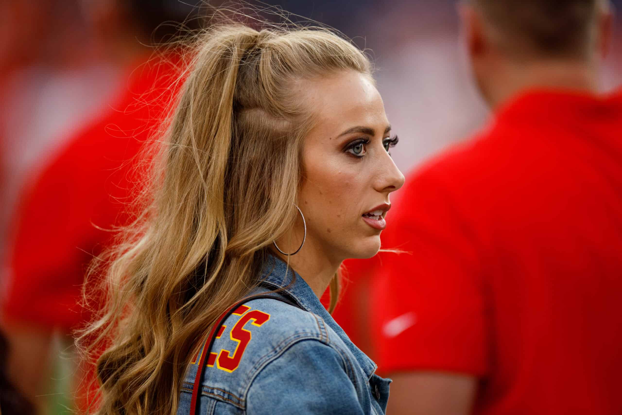 Brittany Matthews, girlfriend of quarterback Patrick Mahomes of the Kansas City Chiefs, looks on before a game against the Denver Broncos at Empower Field at Mile High on October 17, 2019 in Denver, Colorado.