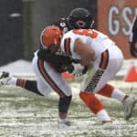 Seth DeValve #87 of the Cleveland Browns carries the football against Adrian Amos #38 of the Chicago Bears in the second quarter at Soldier Field on December 24, 2017 in Chicago, Illinois.