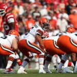 Quarterback Baker Mayfield #6 of the Cleveland Browns in action during the game against the Kansas City Chiefs at Arrowhead Stadium on September 12, 2021 in Kansas City, Missouri.