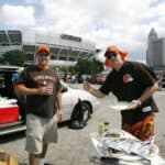 Cleveland Browns fans tailgate before the game against the Dallas Cowboys at Cleveland Browns Stadium on September 7, 2008 in Cleveland, Ohio.