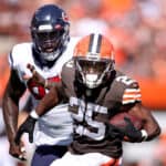 Running back Demetric Felton #25 of the Cleveland Browns catches the ball for a touchdown during the second half against the Houston Texans at FirstEnergy Stadium on September 19, 2021 in Cleveland, Ohio.