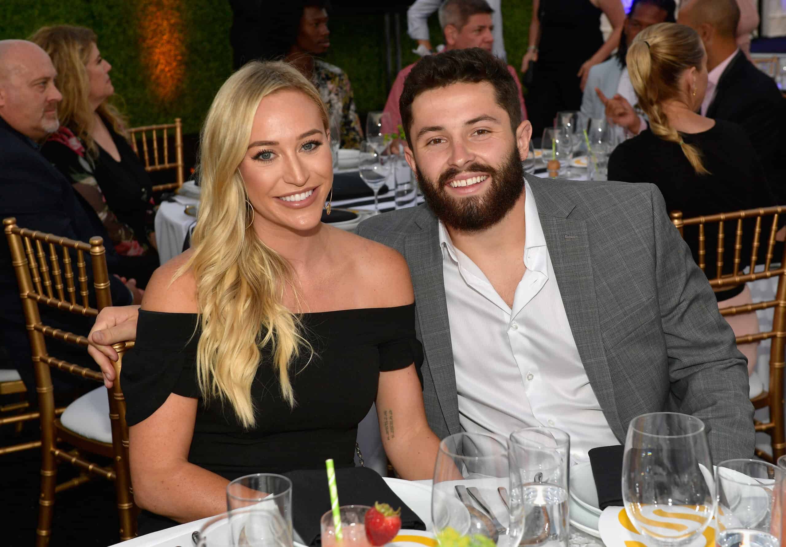 Emily Wilkinson and honoree Baker Mayfield attend the 33rd Annual Cedars-Sinai Sports Spectacular at The Compound on July 15, 2018 in Inglewood, California.