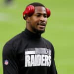 Isaiah Johnson #31 of the Las Vegas Raiders warms up before the game against the Tampa Bay Buccaneers at Allegiant Stadium on October 25, 2020 in Las Vegas, Nevada.