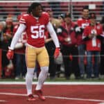 Reuben Foster #56 of the San Francisco 49ers warms up prior to their game against the Jacksonville Jaguars at Levi's Stadium on December 24, 2017 in Santa Clara, California.
