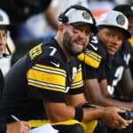 Ben Roethlisberger #7 of the Pittsburgh Steelers looks on during the second quarter against the Detroit Lions at Heinz Field on August 21, 2021 in Pittsburgh, Pennsylvania.