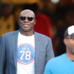 Former Buffalo Bill Bruce Smith walks to the field before the game against the New York Jets at New Era Field on September 15, 2016 in Orchard Park, New York.