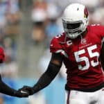 Chandler Jones #55 of the Arizona Cardinals reacts during the game against the Tennessee Titans at Nissan Stadium on September 12, 2021 in Nashville, Tennessee