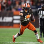 D'Ernest Johnson #30 of the Cleveland Browns plays against the Denver Broncos at FirstEnergy Stadium on October 21, 2021 in Cleveland, Ohio.