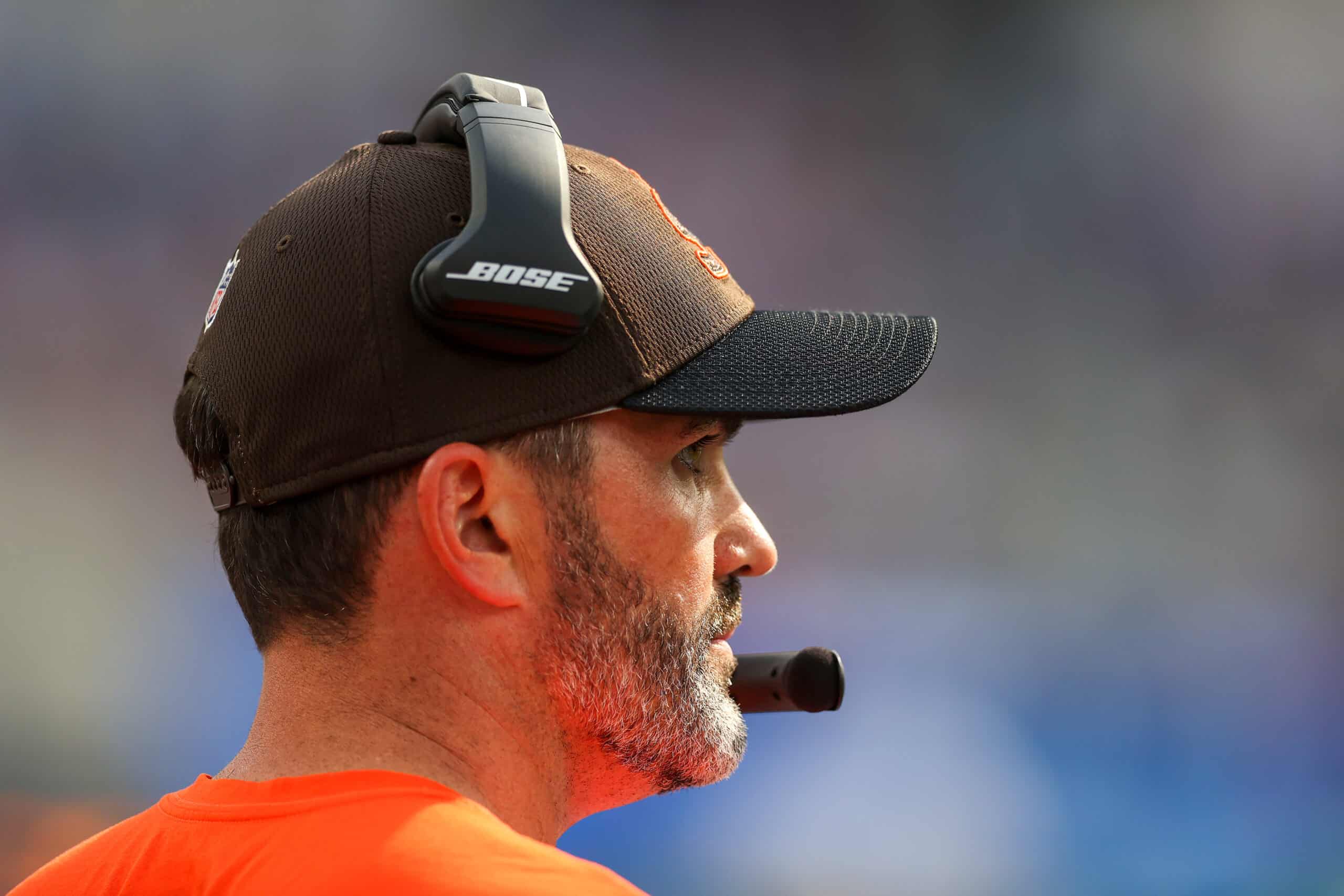 Head coach Kevin Stefanski of the Cleveland Browns looks on during the second half against the Los Angeles Chargers at SoFi Stadium on October 10, 2021 in Inglewood, California. 