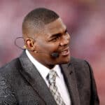 ESPN personality Keyshawn Johnson looks on before the last regular season game played at Candlestick Park between the San Francisco 49ers and the Atlanta Falcons on December 23, 2013 in San Francisco, California.