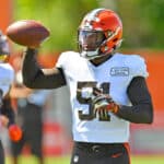 Linebacker Mack Wilson #51 of the Cleveland Browns works out during an NFL training camp at the Browns training facility on August 18, 2020 in Berea, Ohio.
