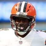 Nick Chubb #24 of the Cleveland Browns at SoFi Stadium on October 10, 2021 in Inglewood, California.
