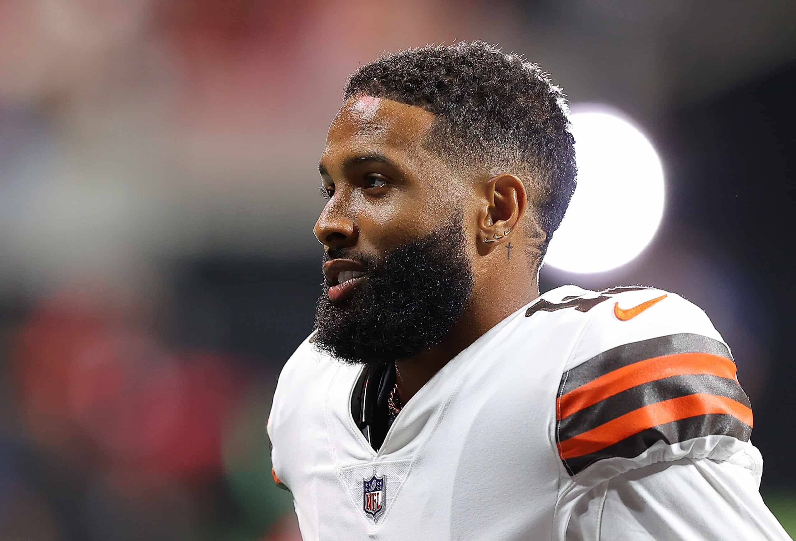 dell Beckham Jr. #13 of the Cleveland Browns runs off the field after their 19-10 win over the Atlanta Falcons at Mercedes-Benz Stadium on August 29, 2021 in Atlanta, Georgia.