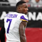 Patrick Peterson #7 of the Minnesota Vikings looks on during warm-up before the game against the Arizona Cardinals at State Farm Stadium on September 19, 2021 in Glendale, Arizona.