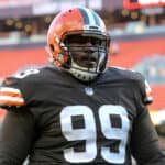 Cleveland Browns defensive tackle Andrew Billings (99) leaves the field following the National Football League game between the Pittsburgh Steelers and Cleveland Browns on October 31, 2021, at FirstEnergy Stadium in Cleveland, OH.