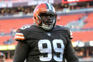 Cleveland Browns defensive tackle Andrew Billings (99) leaves the field following the National Football League game between the Pittsburgh Steelers and Cleveland Browns on October 31, 2021, at FirstEnergy Stadium in Cleveland, OH.