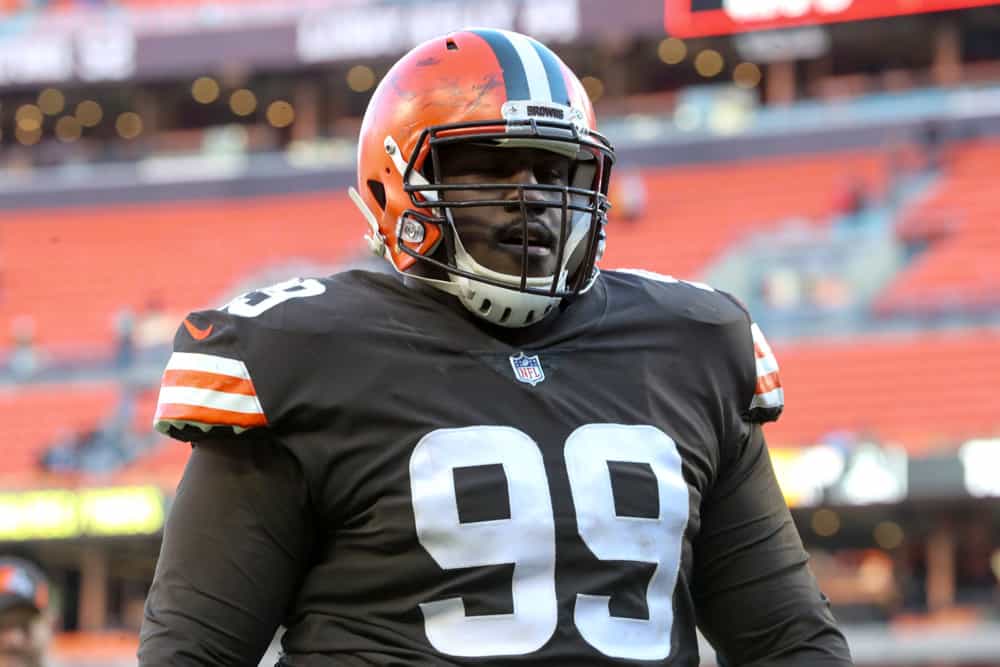 Cleveland Browns defensive tackle Andrew Billings (99) leaves the field following the National Football League game between the Pittsburgh Steelers and Cleveland Browns on October 31, 2021, at FirstEnergy Stadium in Cleveland, OH.