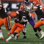 Baker Mayfield #6 of the Cleveland Browns while playing the Baltimore Ravens at FirstEnergy Stadium on December 14, 2020 in Cleveland, Ohio.