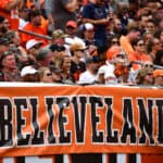 Cleveland Browns fans in the stands during the game against the Chicago Bears at FirstEnergy Stadium on September 26, 2021 in Cleveland, Ohio.