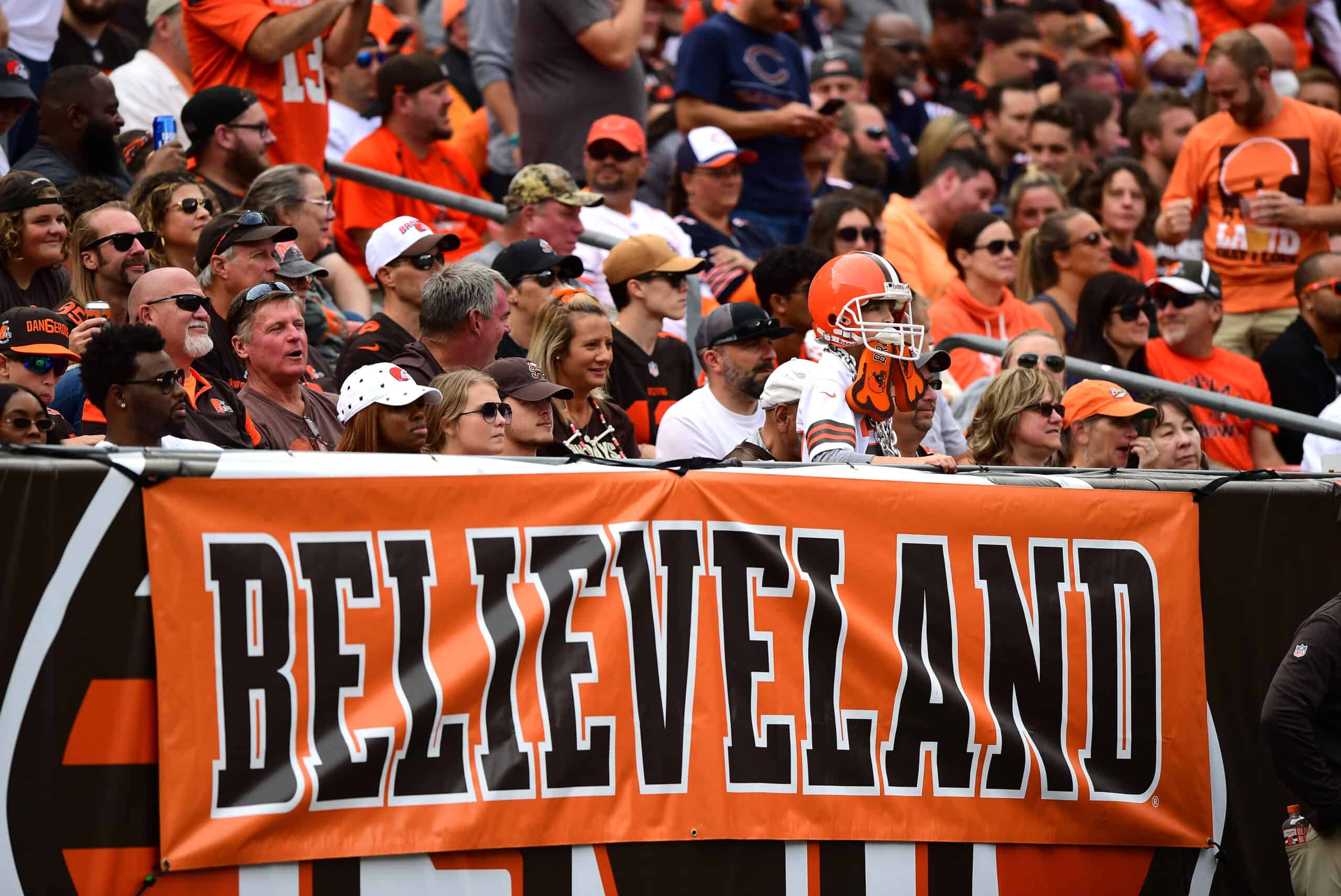 Cleveland Browns fans in the stands during the game against the Chicago Bears at FirstEnergy Stadium on September 26, 2021 in Cleveland, Ohio. 