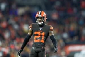 Cleveland Browns cornerback Denzel Ward (21) on the field during the third quarter of the National Football League game between the Pittsburgh Steelers and Cleveland Browns on November 14, 2019, at FirstEnergy Stadium in Cleveland, OH.