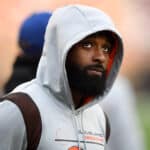 Jarvis Landry #80 of the Cleveland Browns looks on during the third quarter of the game against the Arizona Cardinals at FirstEnergy Stadium on October 17, 2021 in Cleveland, Ohio.