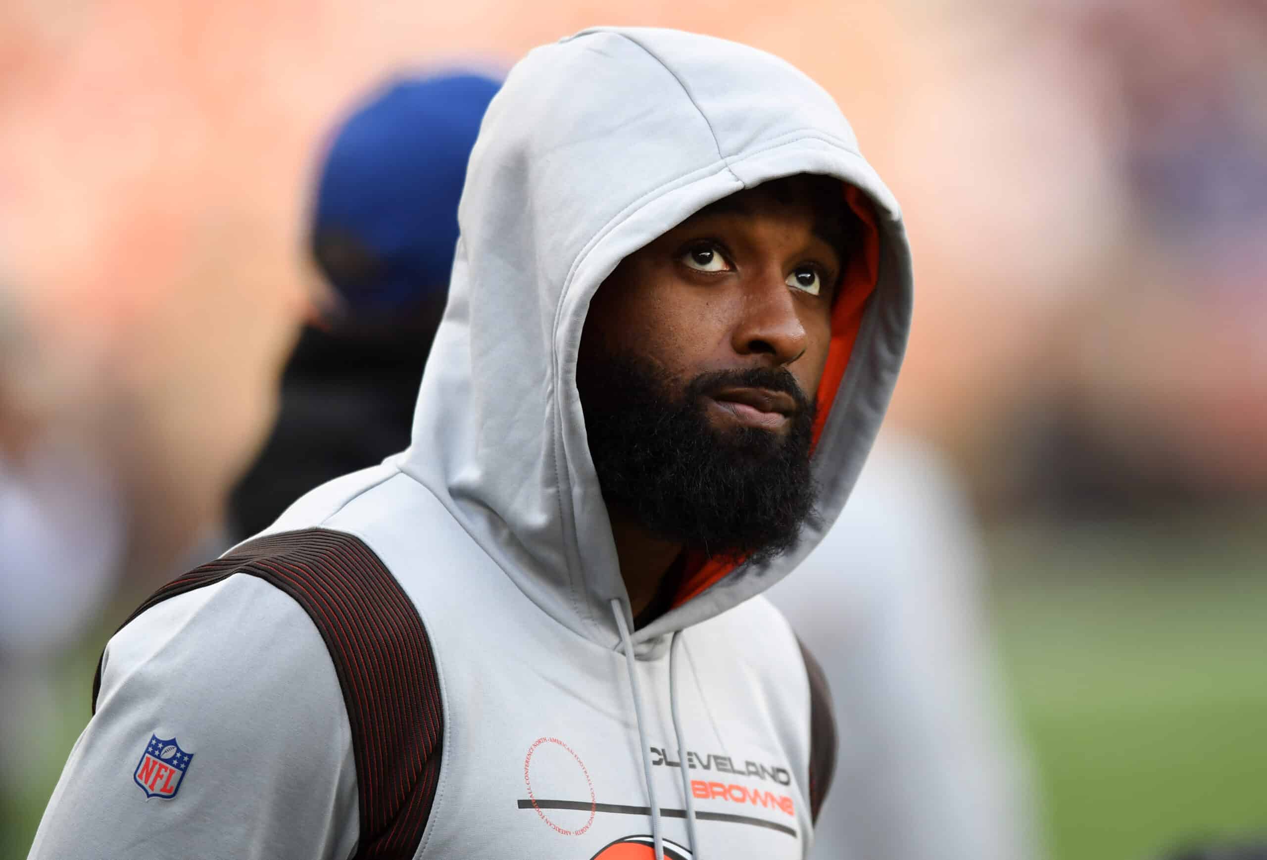 Jarvis Landry #80 of the Cleveland Browns looks on during the third quarter of the game against the Arizona Cardinals at FirstEnergy Stadium on October 17, 2021 in Cleveland, Ohio. 