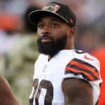 Cleveland Browns wide receiver Jarvis Landry (80) looks at the scoreboard during the game against the Cleveland Browns and the Cincinnati Bengals on November 7, 2021, at Paul Brown Stadium in Cincinnati, OH.