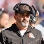 Cleveland Browns head coach Kevin Stefanski looks on during the second half against the Pittsburgh Steelers at FirstEnergy Stadium on October 31, 2021 in Cleveland, Ohio.