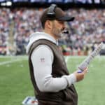 Cleveland Browns head coach Kevin Stefanski during a game between the New England Patriots and the Cleveland Browns on November 14, 2021, at Gillette Stadium in Foxborough, Massachusetts.