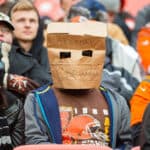 Cleveland Browns fan expresses their disappointment with the team during the second half against the Cincinnati Bengals at FirstEnergy Stadium on December 6, 2015 in Cleveland, Ohio. The Bengals defeated the Browns 37-3.