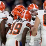 Baker Mayfield #6 of the Cleveland Browns calls a play during a game against the Baltimore Ravens at M&T Bank Stadium on November 28, 2021 in Baltimore, Maryland.