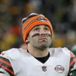 Baker Mayfield #6 of the Cleveland Browns leaves the field following a game against the Green Bay Packers at Lambeau Field on December 25, 2021 in Green Bay, Wisconsin. The Packers defeated the Browns 24-22