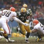 Running back Edgar Bennett of the Green Bay Packers moves the ball during a game against the Cleveland Browns at Cleveland Stadium in Cleveland, Ohio. The Packers won the game, 31-20.