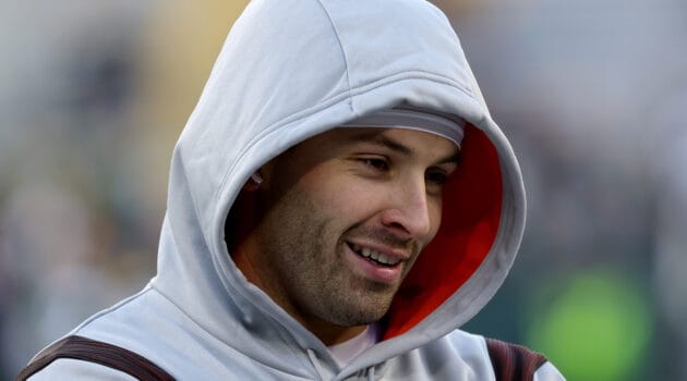 Baker Mayfield #6 of the Cleveland Browns looks on before the game against the Green Bay Packers at Lambeau Field on December 25, 2021 in Green Bay, Wisconsin.