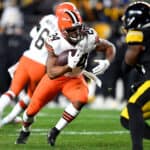 Nick Chubb #24 of the Cleveland Browns runs with the ball in the third quarter against the Pittsburgh Steelers at Heinz Field on January 03, 2022 in Pittsburgh, Pennsylvania.